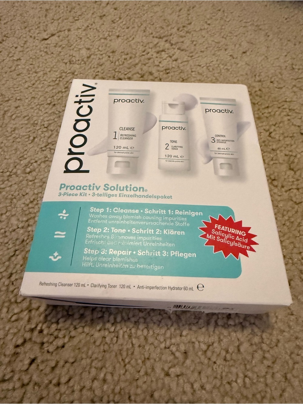 Proactiv 60 Day 3 Piece Kit 3-Step EXP 07/27 Acne Medication Sealed NIB Cleanser